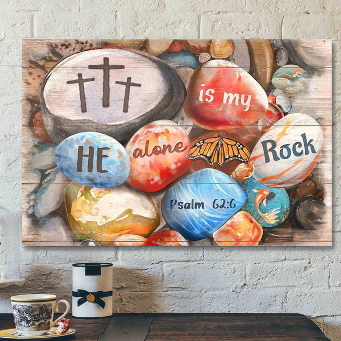 Beach Rock - He Alone Is My Rock Canvas Wall Art - Bible Verse Canvas - Scripture Canvas Wall Art