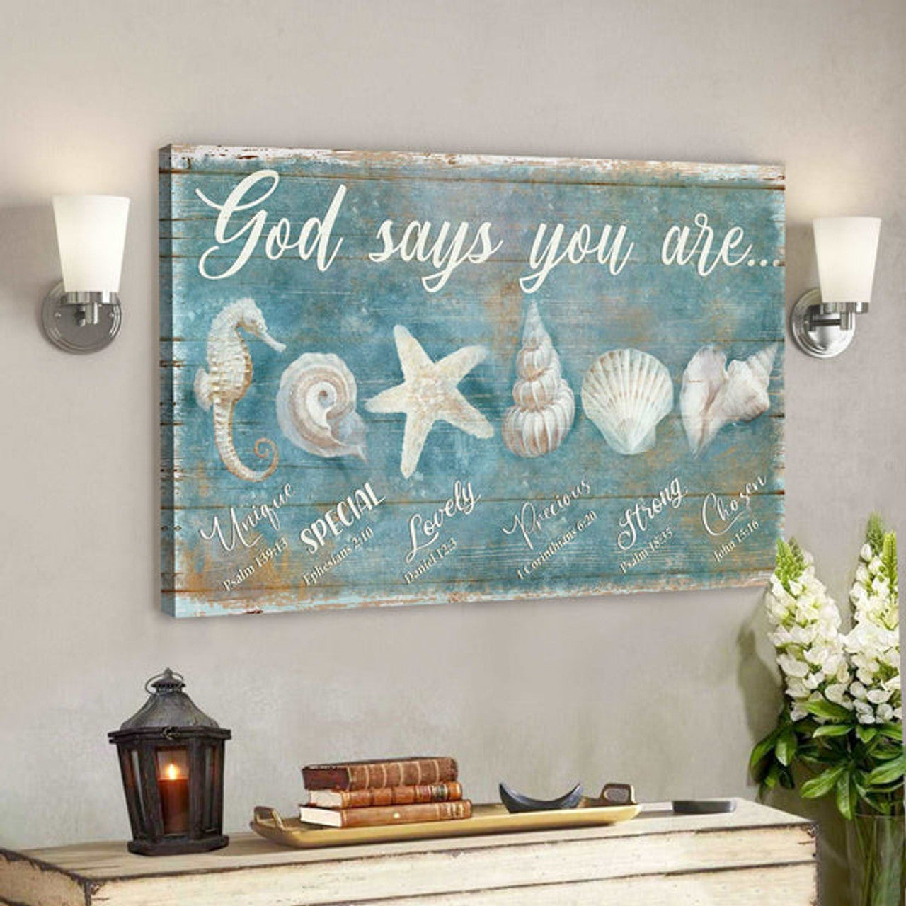Awesome Seashells - God Says You Are Canvas Wall Art - Bible Verse Canvas - Scripture Canvas Wall Art 