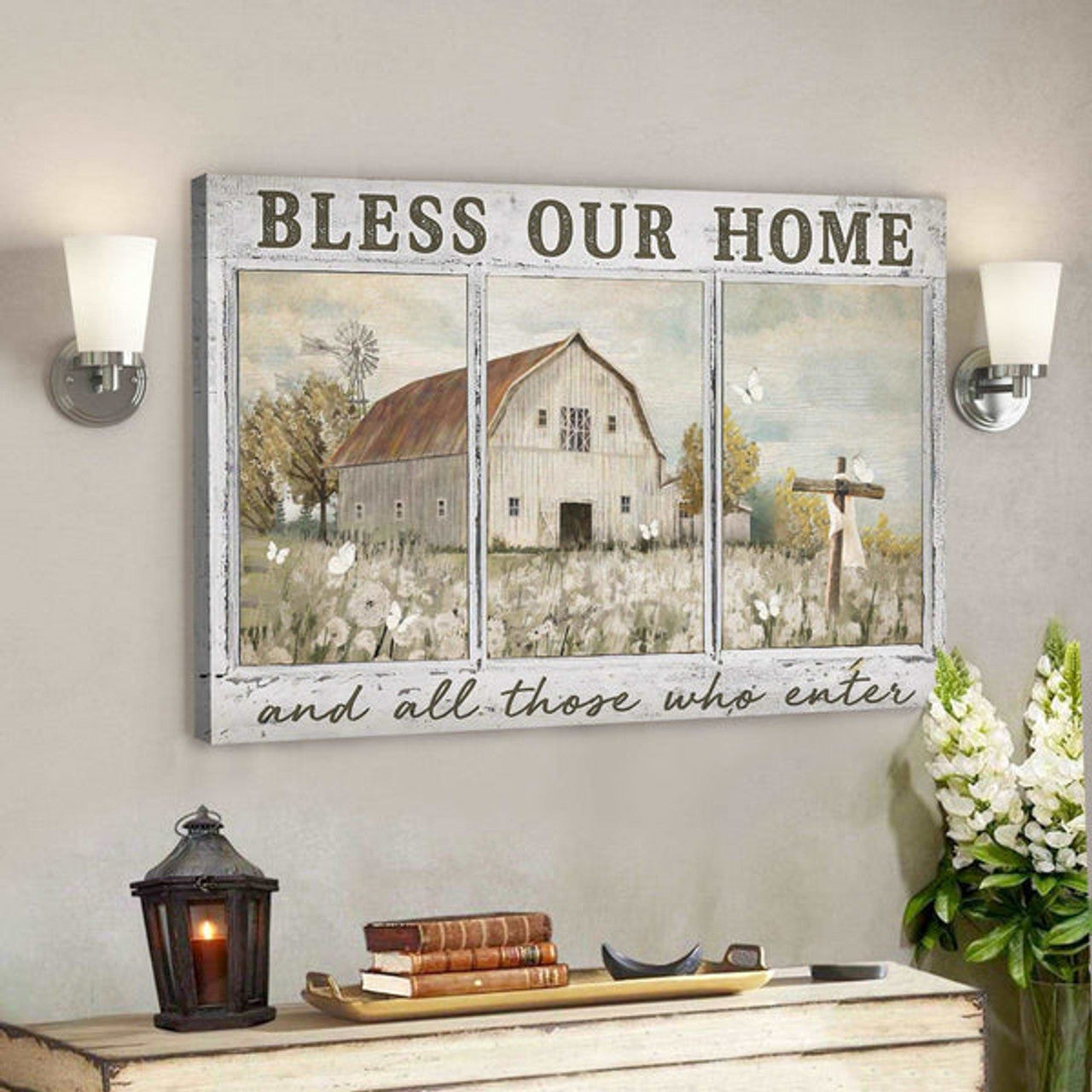 Amazing Farm - Bless Our Home And All Those Who Enter Canvas Wall Art - Bible Verse Canvas 