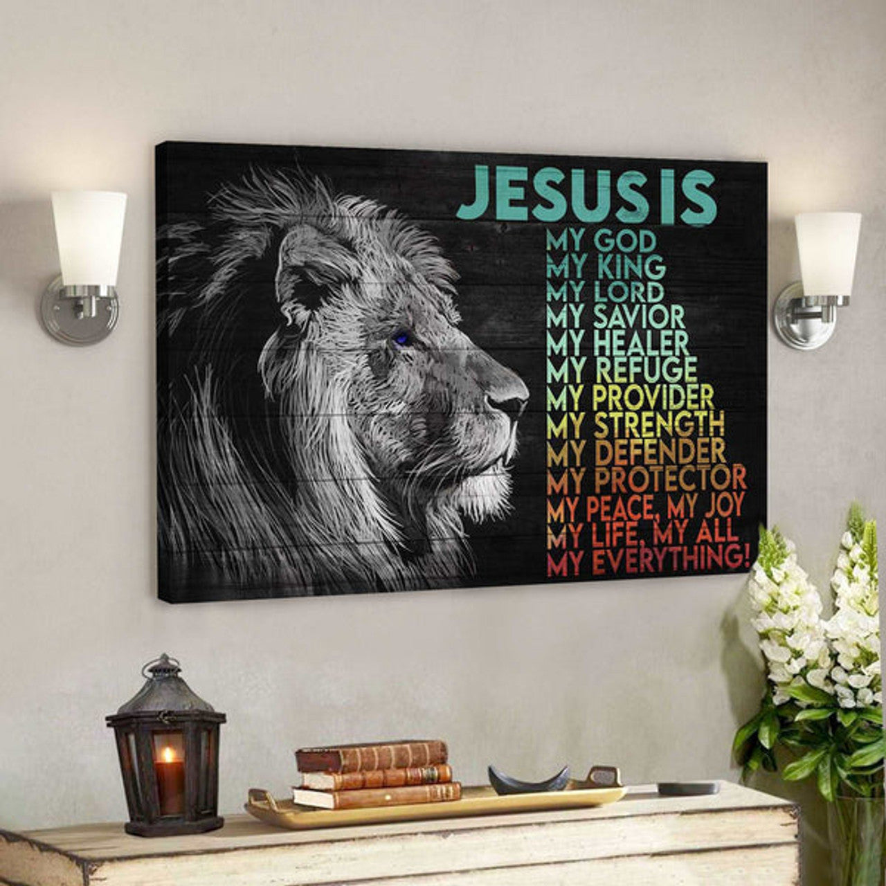 Awesome Lion - Jesus Is My Life - Bible Verse Canvas - Scripture Canvas Wall Art 
