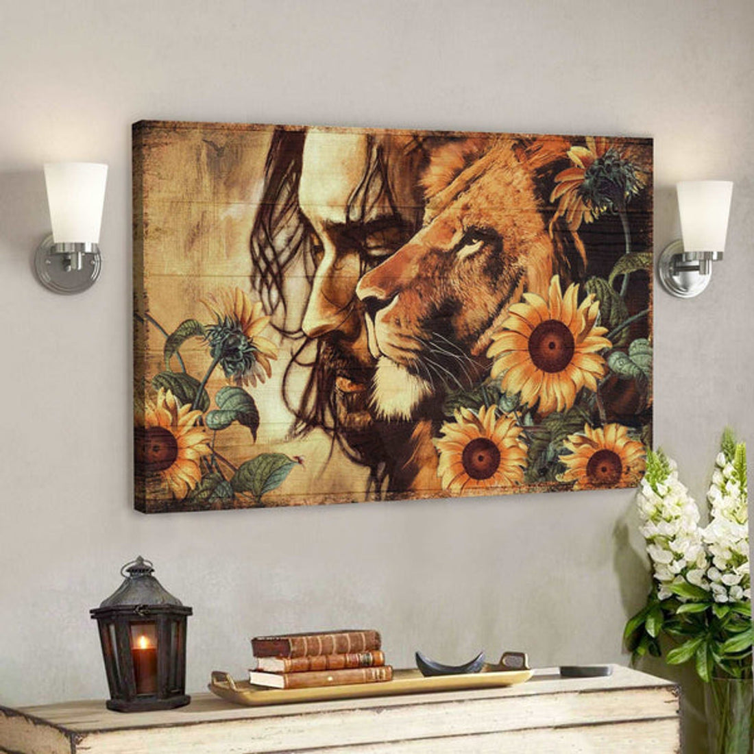 Amazing Jesus - Lion And Sunflower - Bible Verse Canvas - Scripture Canvas Wall Art 