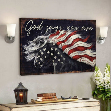 Amazing Horse And Flag - God Says You Are - Bible Verse Canvas - Scripture Canvas Wall Art 