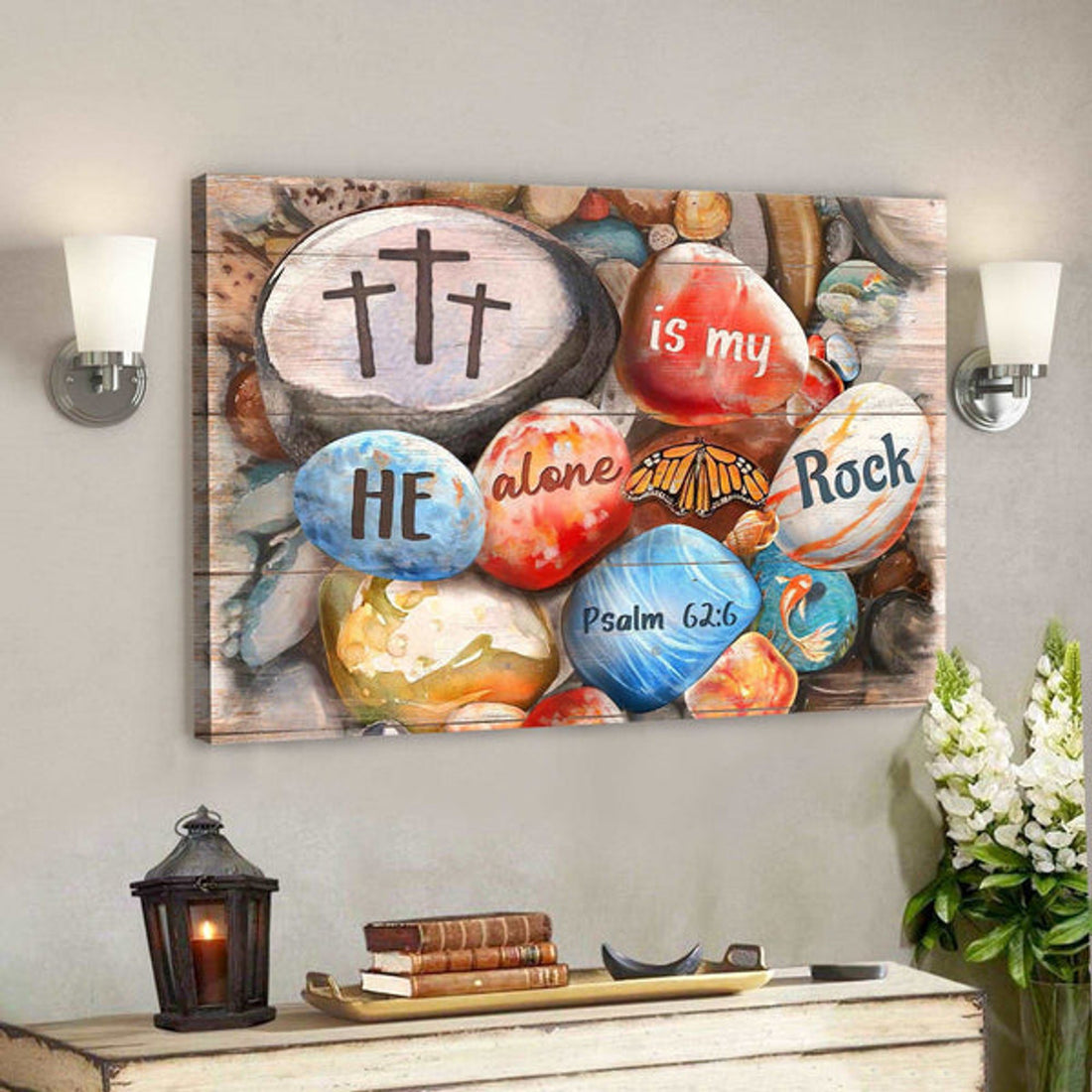 Beach Rock - He Alone Is My Rock Canvas Wall Art - Bible Verse Canvas - Scripture Canvas Wall Art 