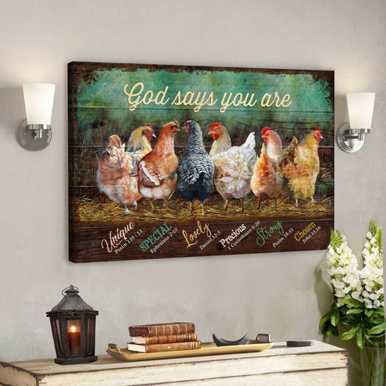 Awesome Chickens - God Says You Are - Bible Verse Canvas - Scripture Canvas Wall Art 