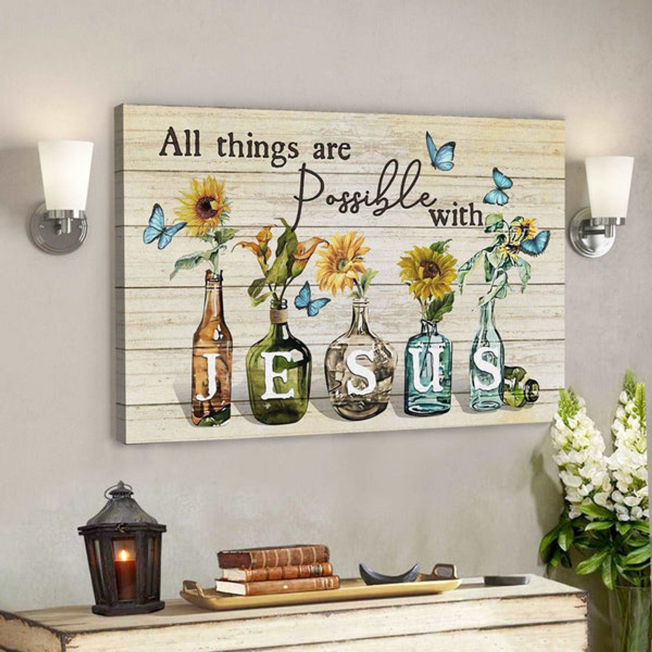 All Things Are Possible With Jesus- Bible Verse Canvas - Scripture Canvas Wall Art 