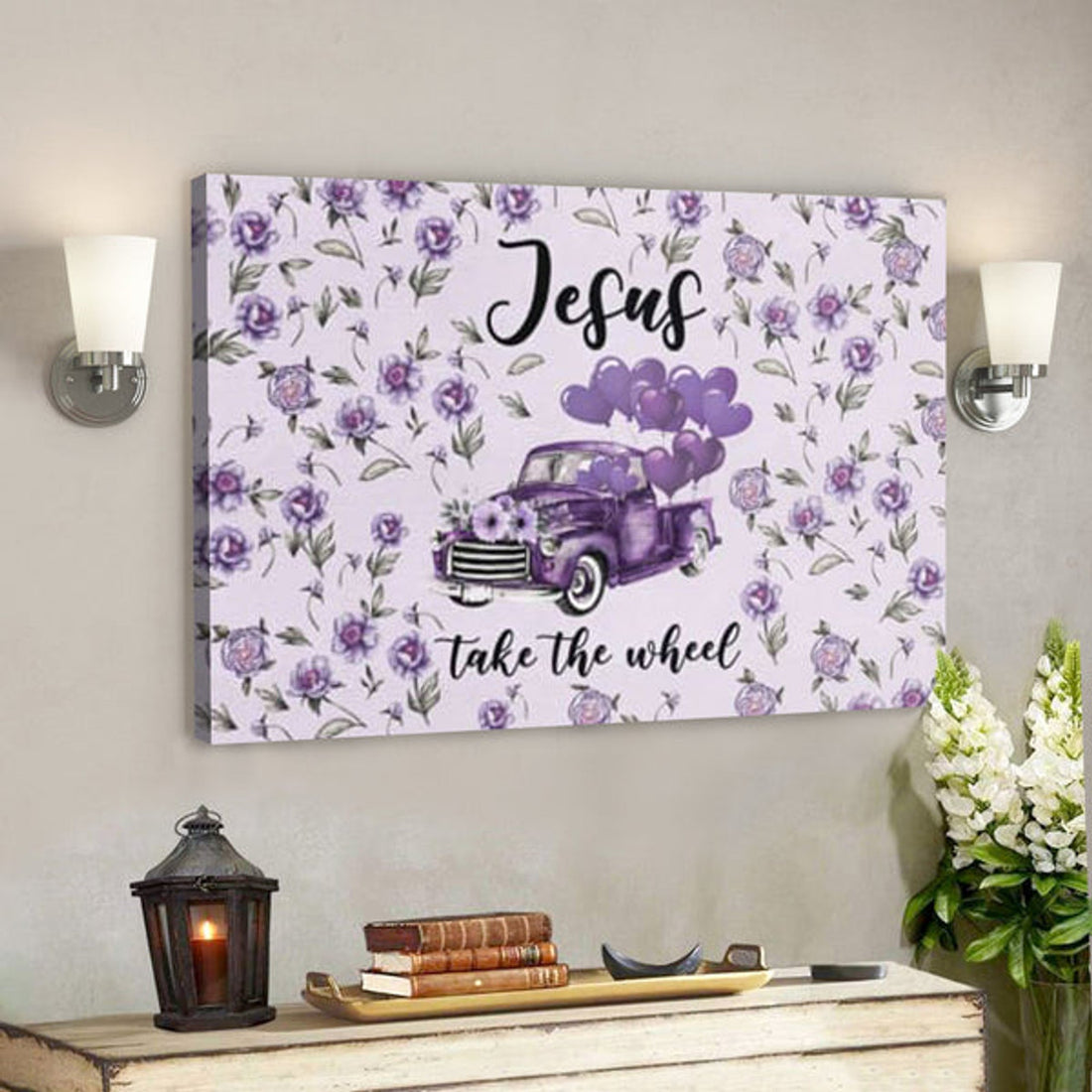 Bible Verse Canvas - Purple Jesus Take The Wheel Canvas Wall Art - Scripture Canvas Wall Art 