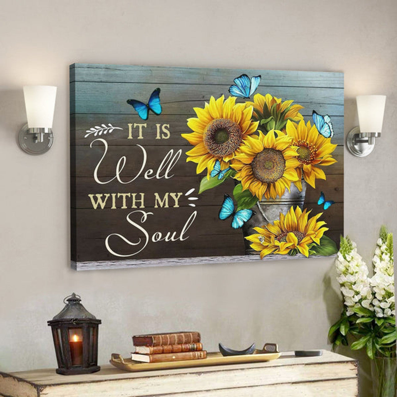 Bible Verse Canvas - It Is Well With My Soul Butterfly Sunflower Canvas Art - Scripture Canvas Wall Art 