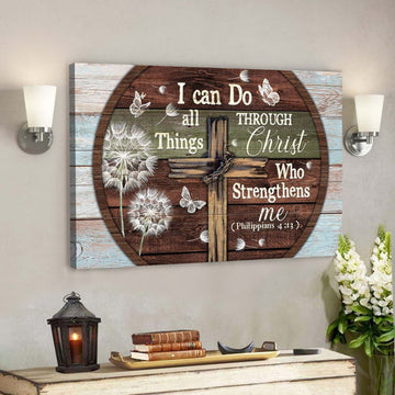The Cross - I Can Do All Things Through Christ Canvas Wall Art - Bible Verse Canvas - Scripture Canvas Wall Art 