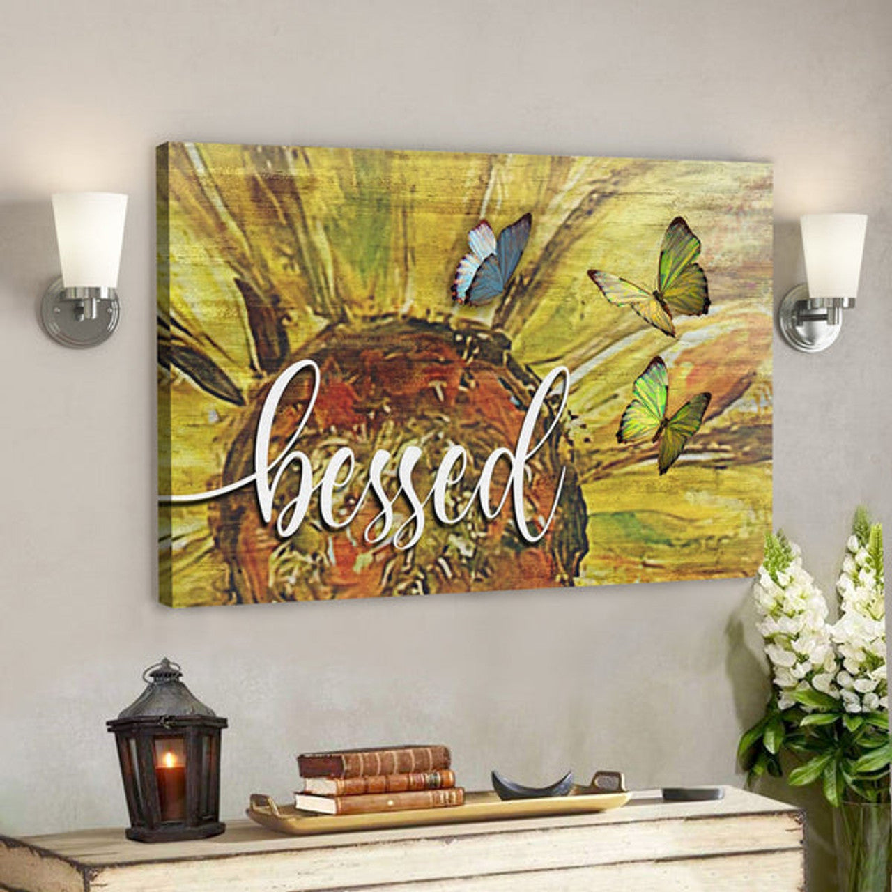 Bible Verse Canvas - Blessed Sunflower Wall Art Canvas - Blessed Wall Art - Scripture Canvas Wall Art 