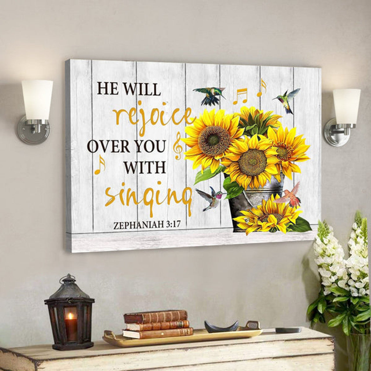 Bible Verse Canvas - Zephaniah 317 He Will Rejoice Over You With Singing Canvas - Scripture Canvas Wall Art 