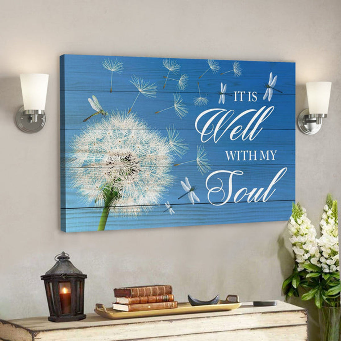 Bible Verse Canvas - Dandelion It Is Well With My Soul Wall Art Canvas Christian Wall Art - Scripture Canvas Wall Art 