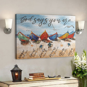 Bible Verse Wall Art Canvas - Colorful Boats - God Says You Are Canvas 