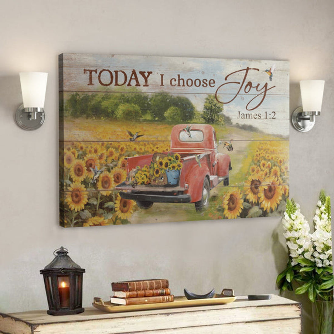Bible Verse Wall Art Canvas - Beautiful Sunflower Road - Today I Choose Joy Canvas 