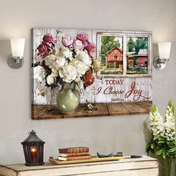 Bible Verse Canvas - Peaceful Scenery Through Window - Today I Choose Joy Canvas - Scripture Canvas Wall Art