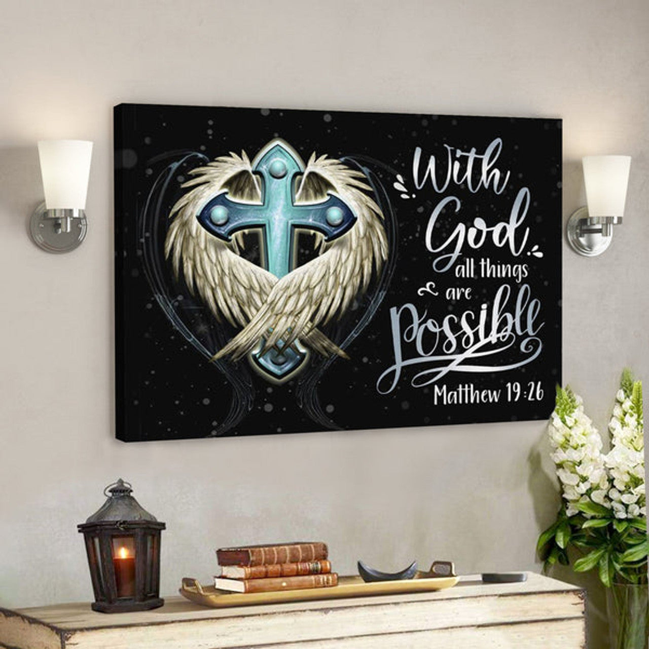 Bible Verse Canvas - Matthew 1926 With God All Things Are Possible Canvas Print - Scripture Canvas Wall Art 