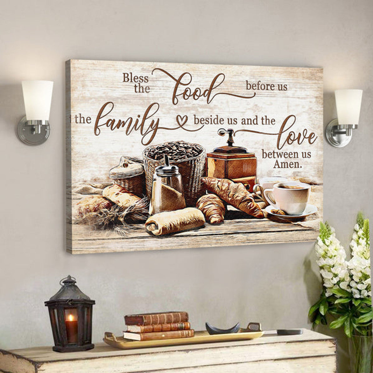 Bless The Food Before Us - The Love Between Us - Bible Verse Canvas - Scripture Canvas Wall Art 