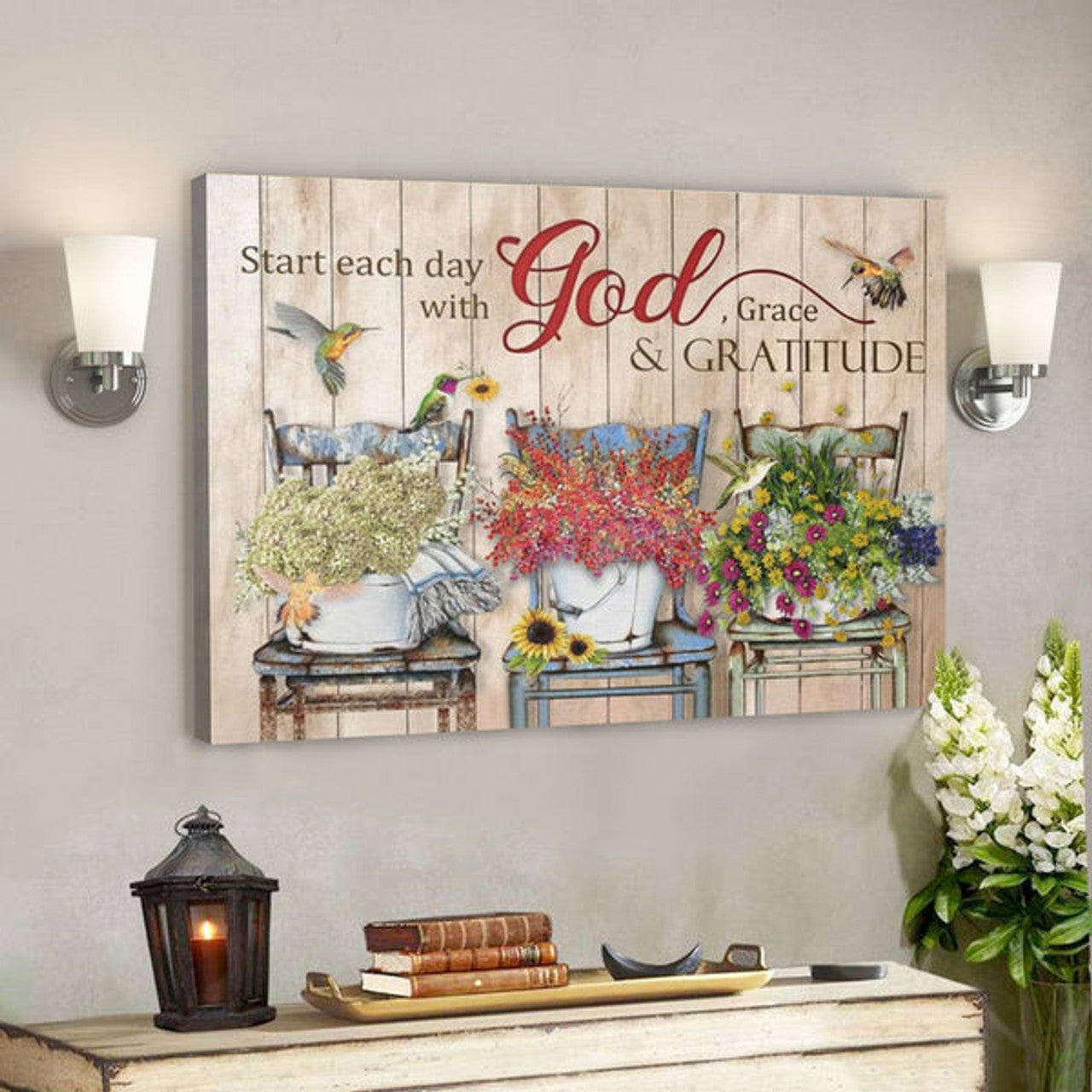 Bible Verse Canvas - Start Each Day With God Grace And Gratitude Canvas - Scripture Canvas Wall Art 