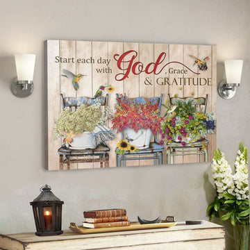 Bible Verse Canvas - Start Each Day With God Grace And Gratitude Canvas - Scripture Canvas Wall Art 