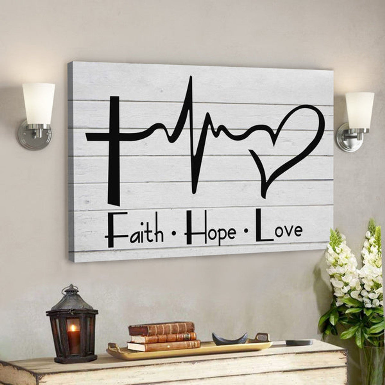 Bible Verse Canvas - Faith Hope Love Canvas Wall Art - Scripture Canvas Wall Art 