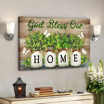 White Butterfly - God Bless Our Home Canvas Wall Art - Bible Verse Canvas 