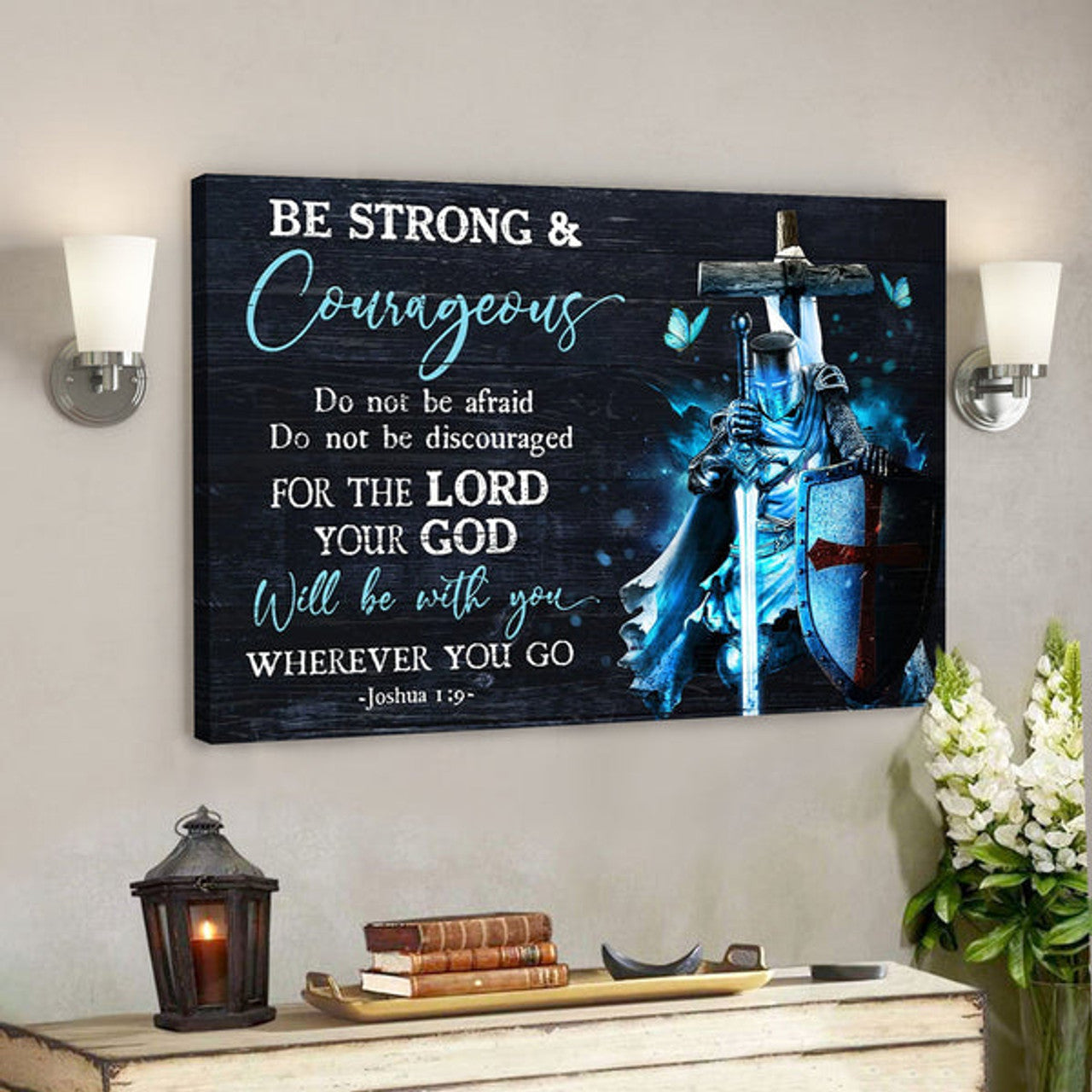 Jesus Landscape Canvas Print - God Wall Art - Warrior And Wooden Cross - Your God Will Be With You Wherever You Go 