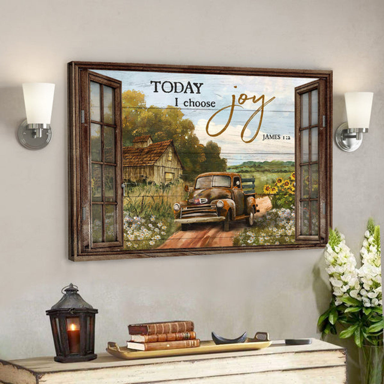 Truck Comes Back Home - Today I Choose Joy Canvas Wall Art - Bible Verse Canvas - Scripture Canvas Wall Art 