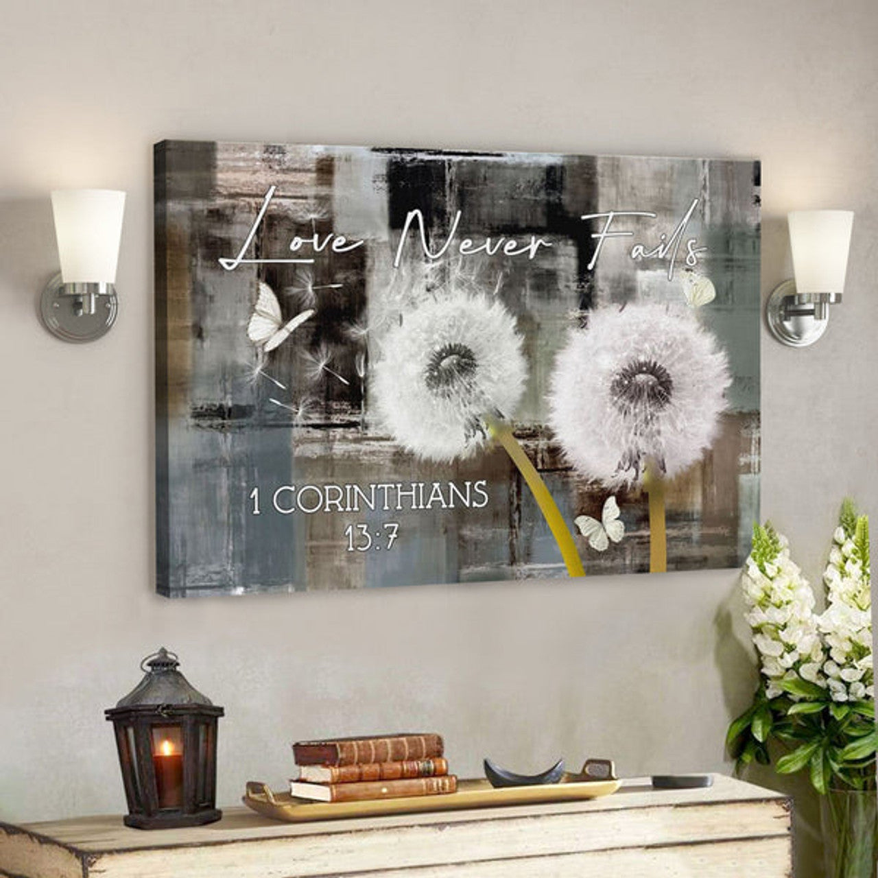 Bible Verse Canvas - Love Never Fails 1 Corinthians 137 Canvas Print - Scripture Canvas Wall Art 