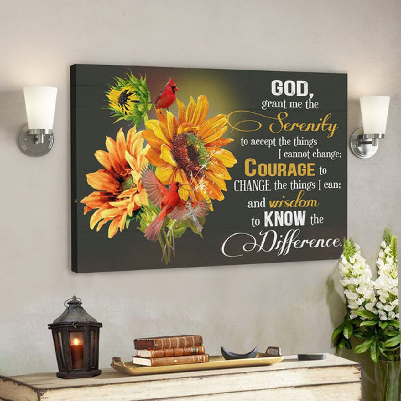 Bible Verse Canvas - Serenity Prayer Sunflower Canvas Wall Art - Scripture Canvas Wall Art 