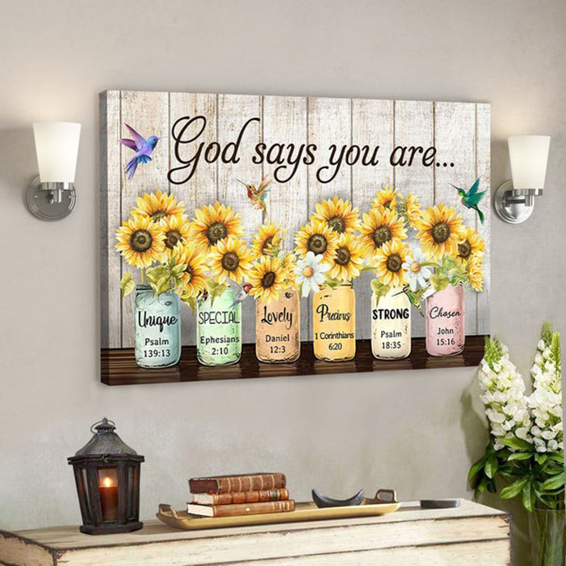 God Canvas - Bible Verse Canvas - Vase Of Sunflower Canvas - God Says You Are Unique - Scripture Canvas 