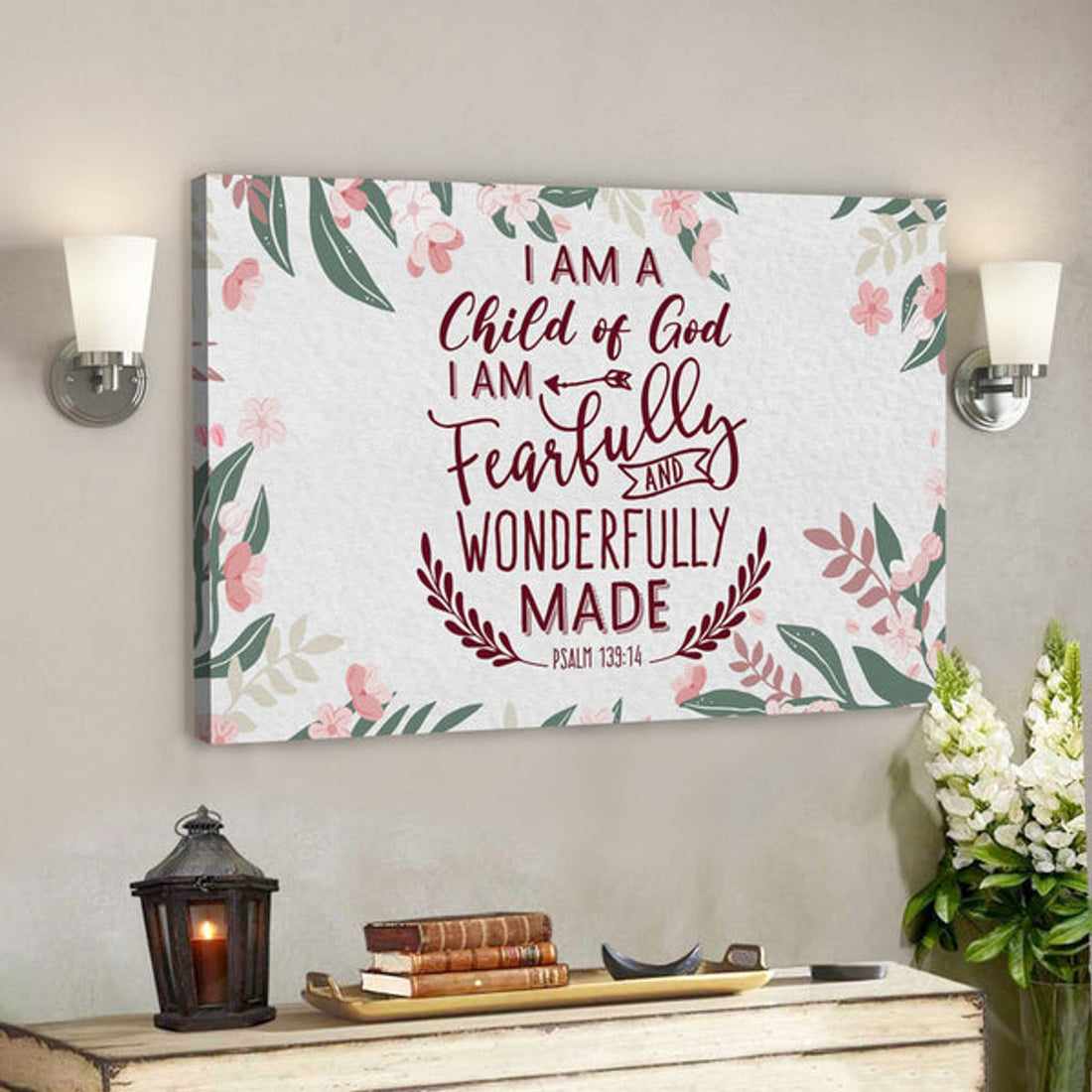 Bible Verse Canvas - A Child Of God Fearfully And Wonderfully Made Psalm 13914 Canvas - Scripture Canvas Wall Art 