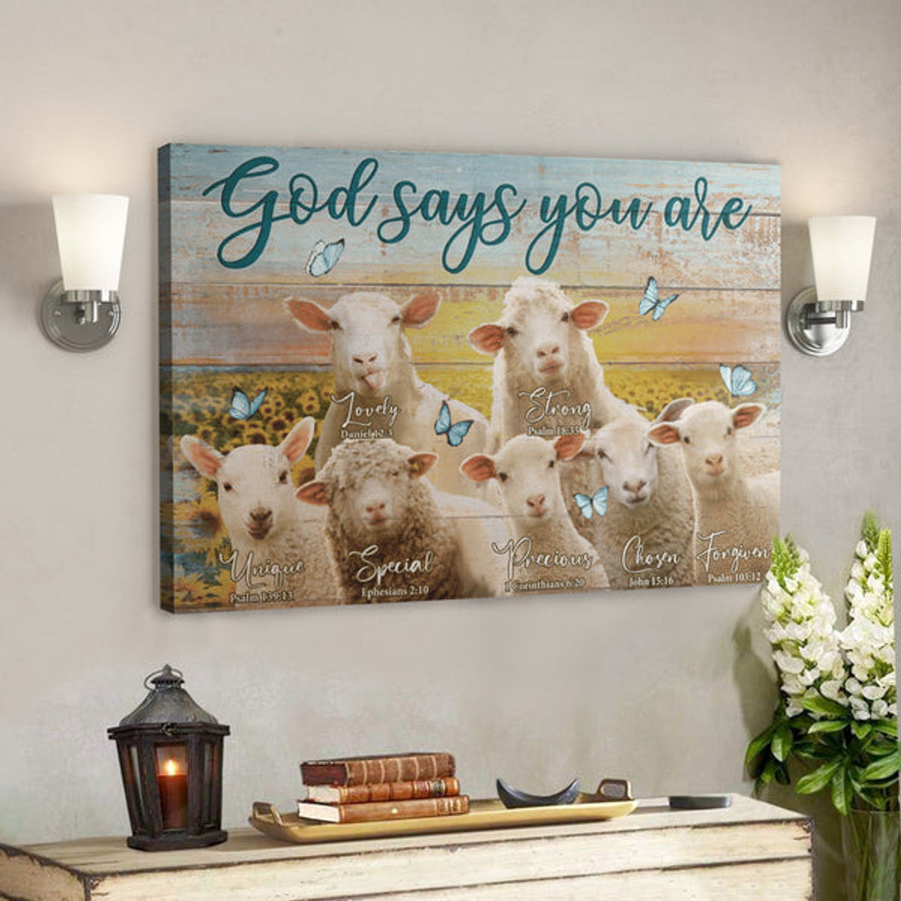 Bible Verse Wall Art Canvas - Cute Lamb - God Says You Are Canvas 