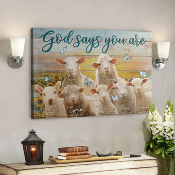 Bible Verse Wall Art Canvas - Cute Lamb - God Says You Are Canvas 
