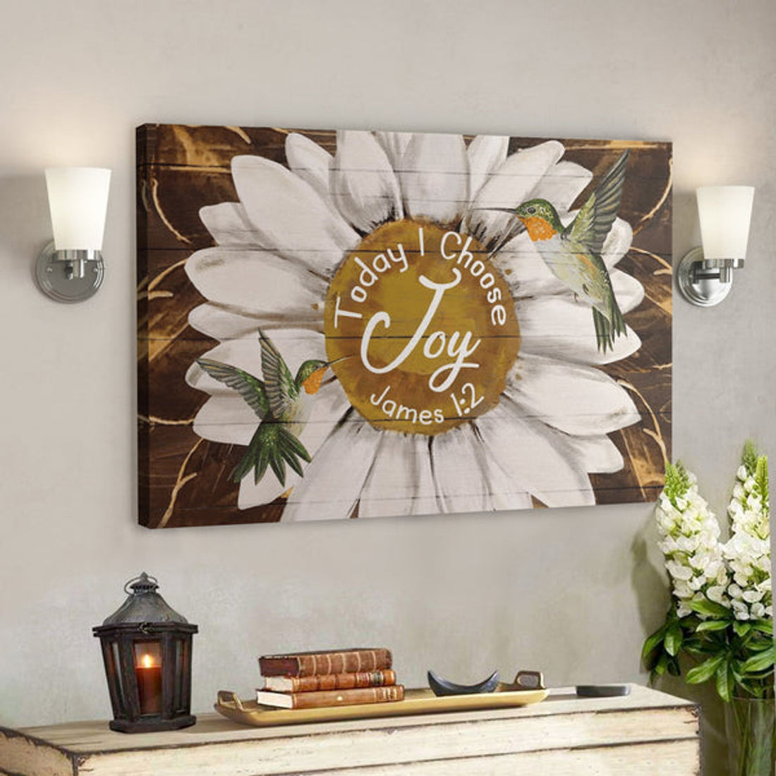 Bible Verse Wall Art Canvas - Daisy And Hummingbird - Today I Choose Joy Canvas 