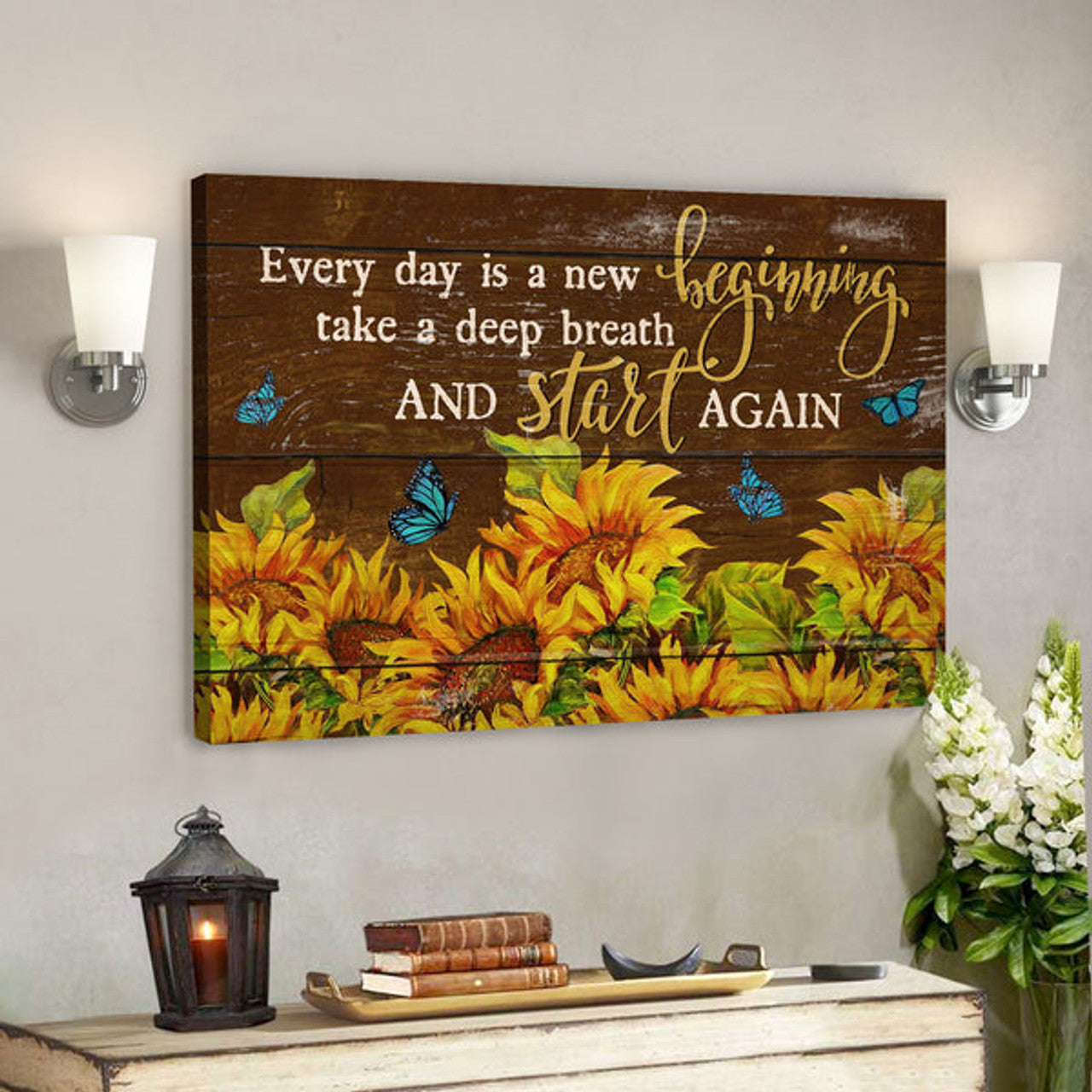 Bible Verse Canvas - Butterfly And Sunflower - Every Day Is A New Beginning Canvas Wall Art 