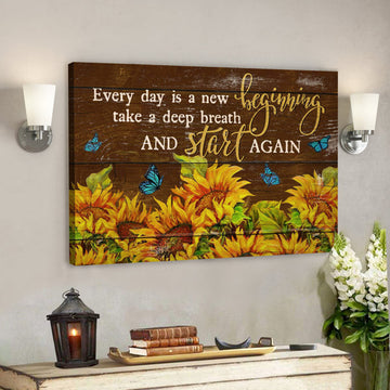 Bible Verse Canvas - Butterfly And Sunflower - Every Day Is A New Beginning Canvas Wall Art 