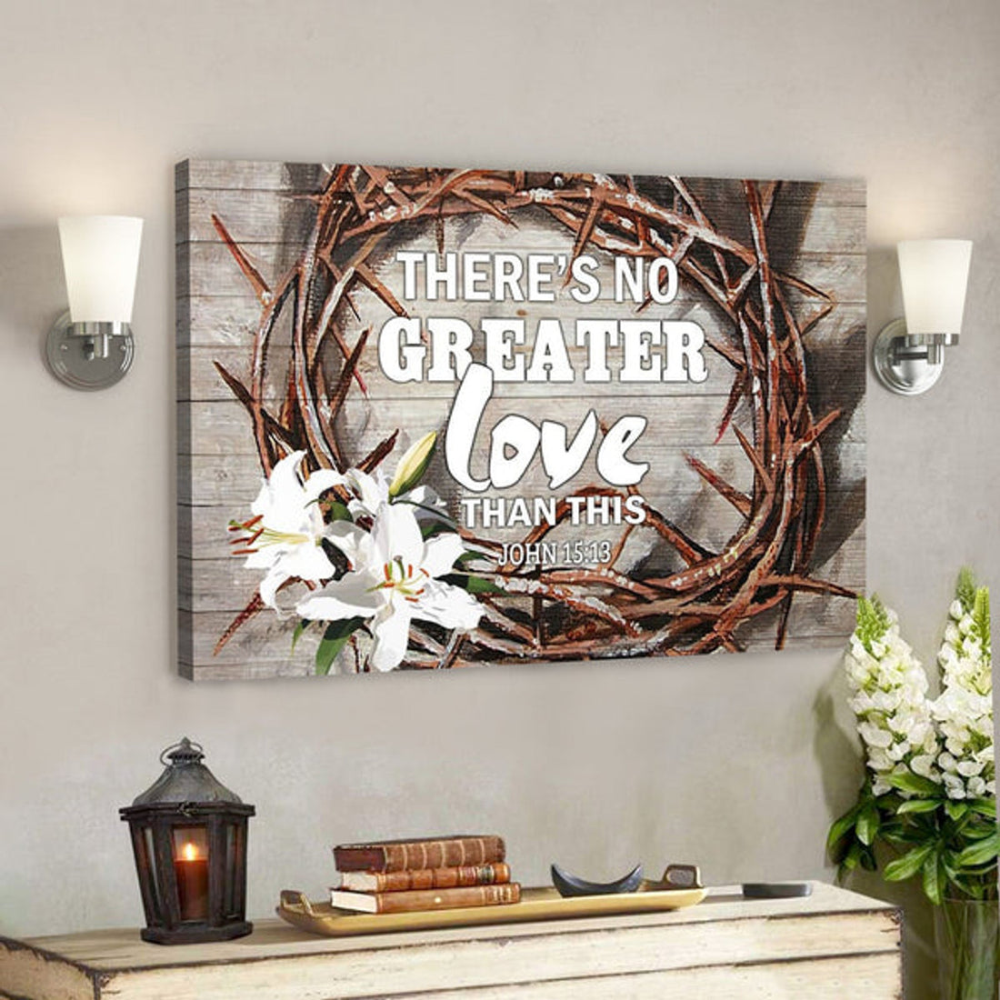Bible Verse Canvas - There Is No Greater Love Than This John 1513 Canvas - Scripture Canvas Wall Art 