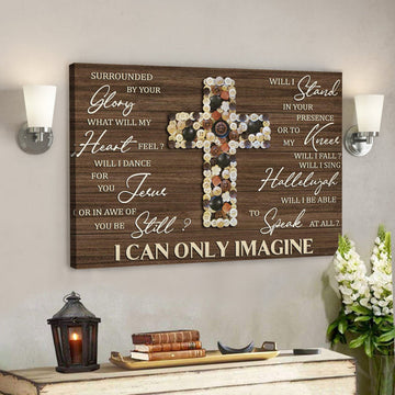 Button Cross - I Can Only Imagine Canvas Wall Art - Bible Verse Canvas - Scripture Canvas Wall Art 