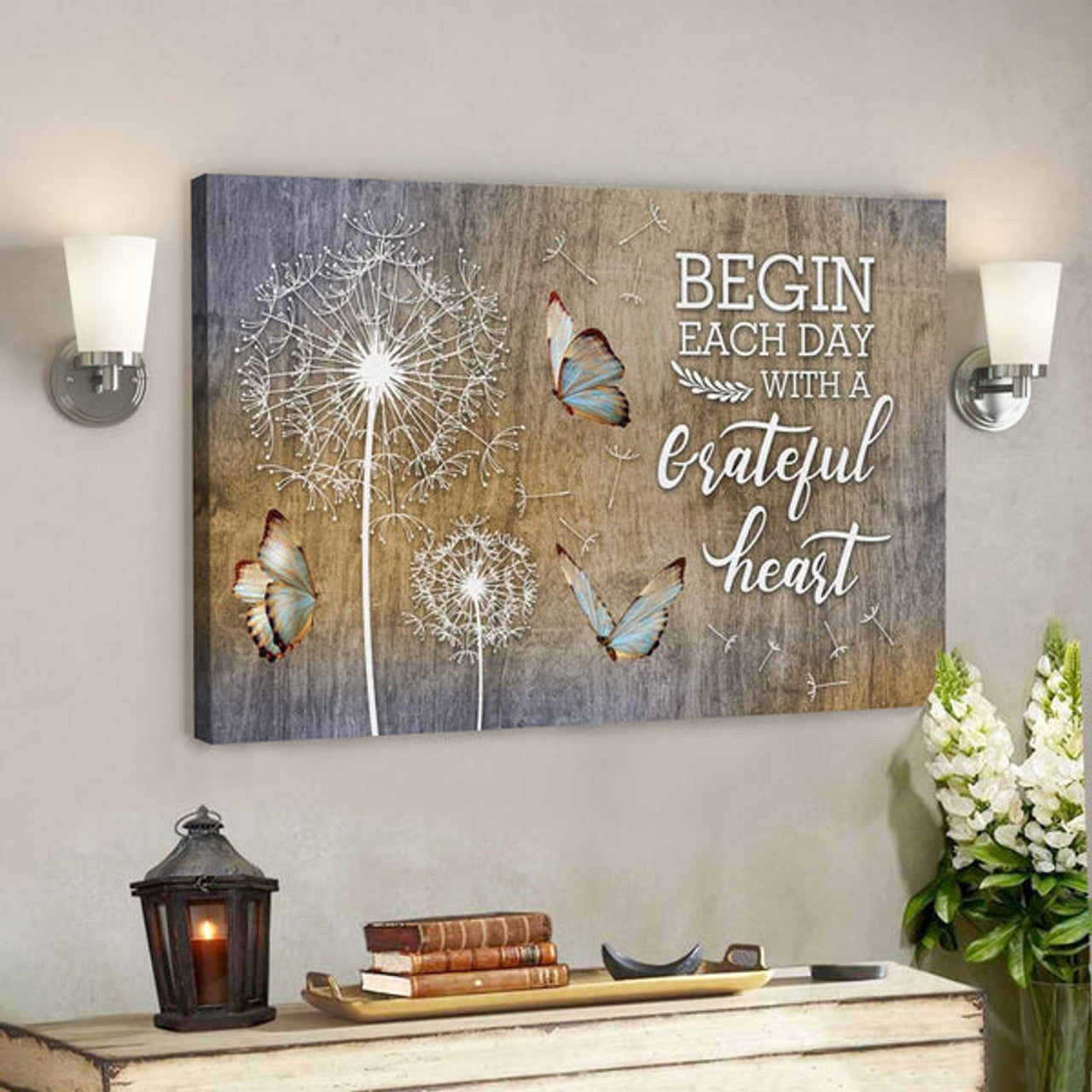 Begin Each Day With Grateful Heart Canvas Wall Art 