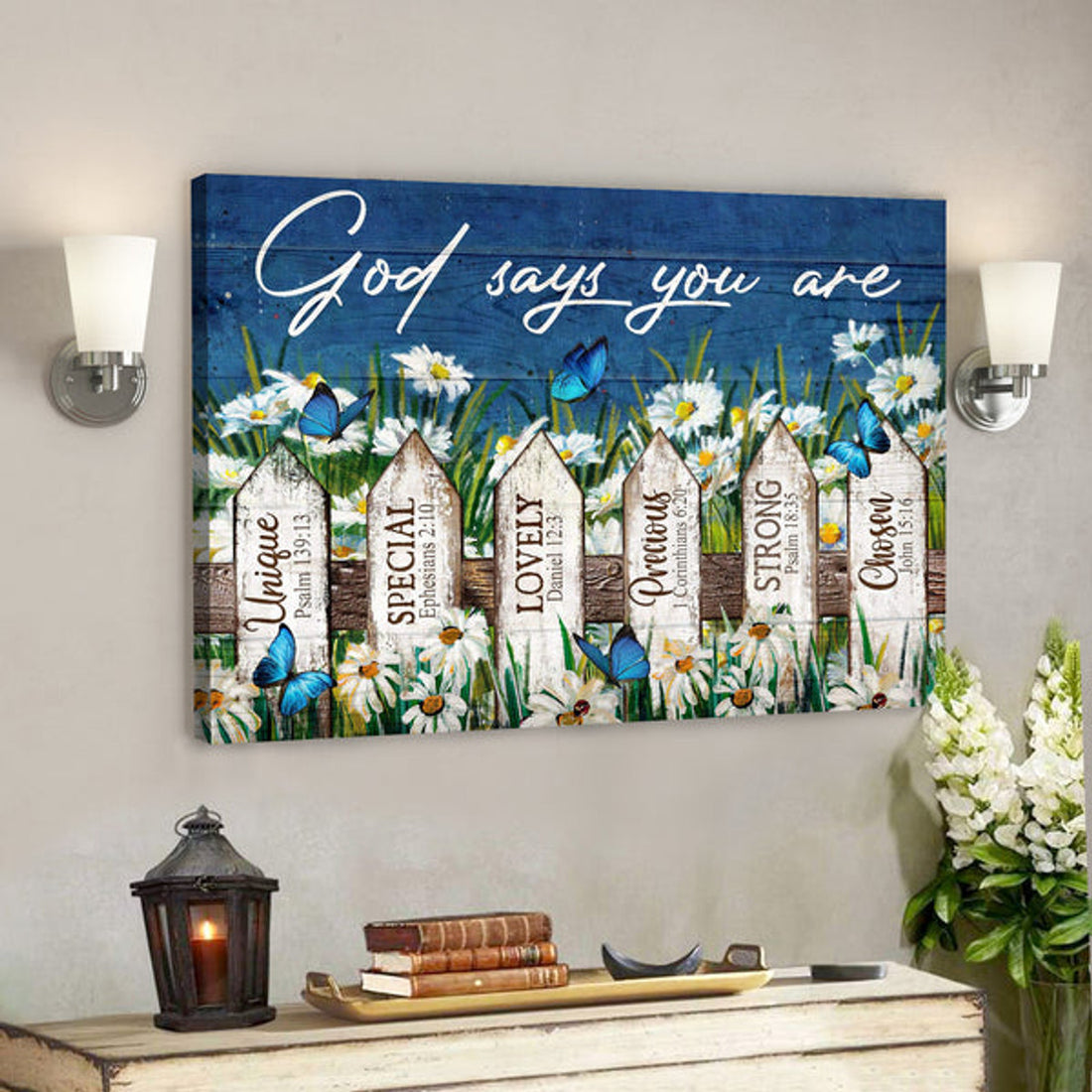 Beautiful Daisy Garden - God Says You Are Canvas Wall Art - Bible Verse Canvas - Scripture Canvas Wall Art 