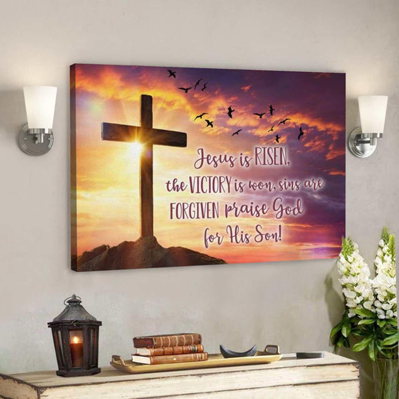 Jesus Is Risen The Victory Is Won Canvas Wall Art - Bible Verse Canvas - Scripture Canvas Wall Art 