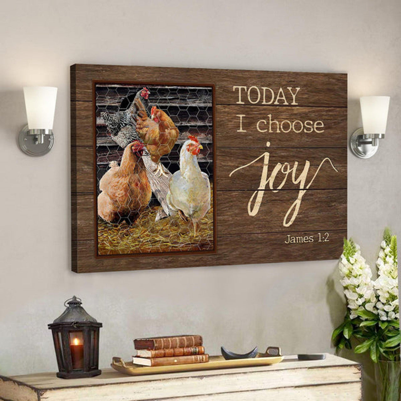 Chicken Family - Today I Choose Joy Canvas Wall Art - Bible Verse Canvas - Scripture Canvas Wall Art 