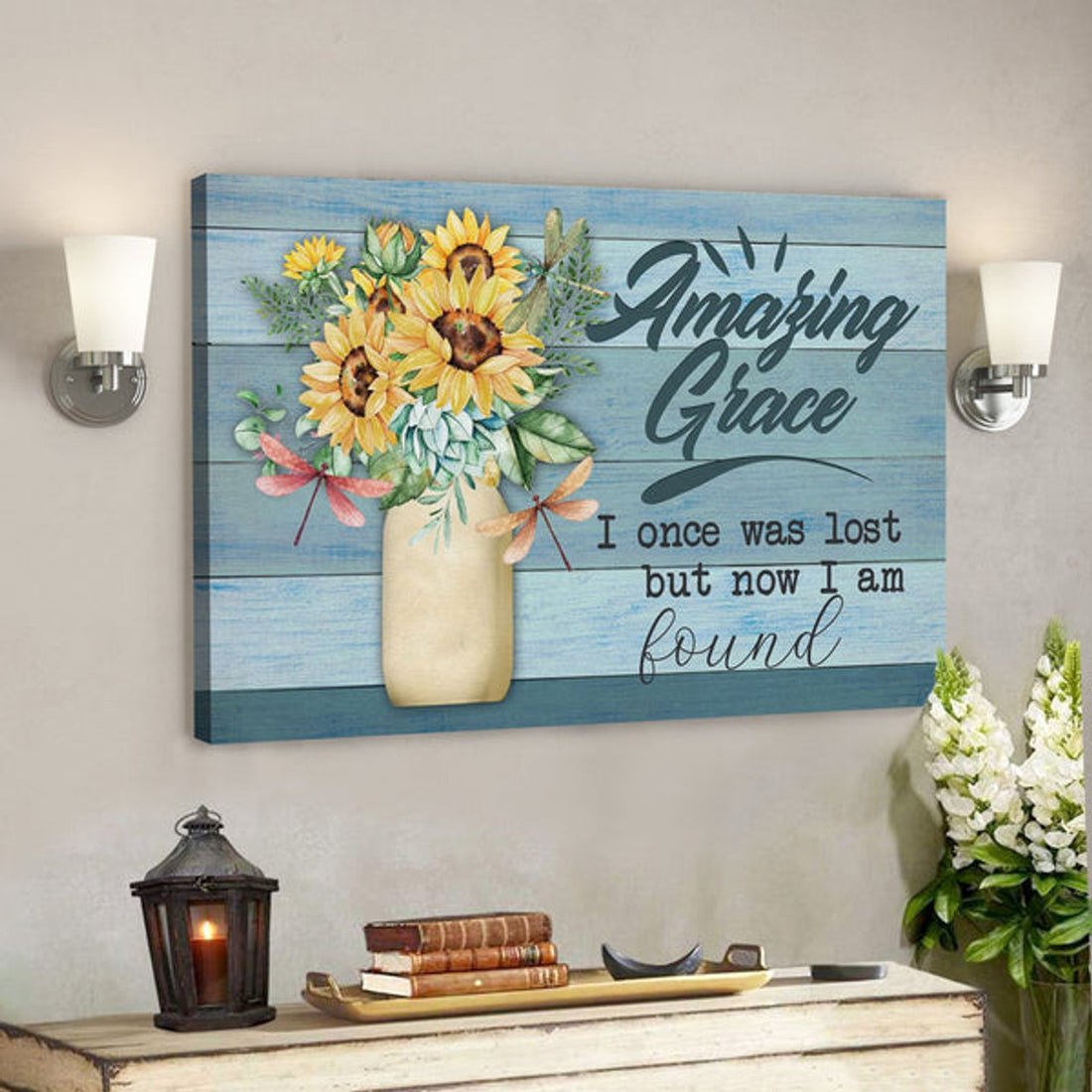 Bible Verse Canvas - Amazing Grace I Once Was Lost But Now I Am Found Canvas Print - Scripture Canvas Wall Art 