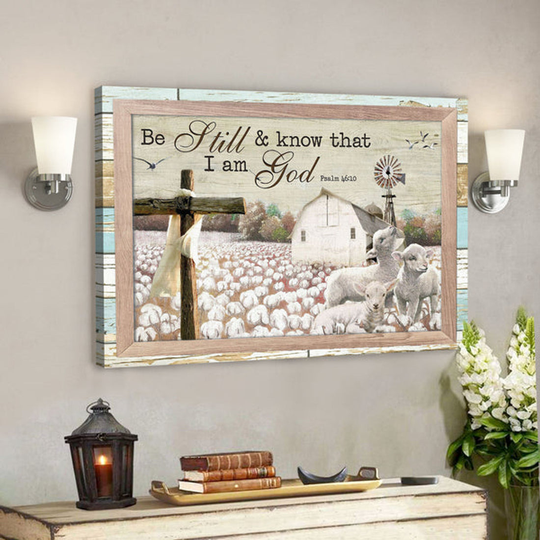 Lambs With Cotton Tree Farm - Be Still And Know That I Am God - Bible Verse Canvas - Scripture Canvas Wall Art 