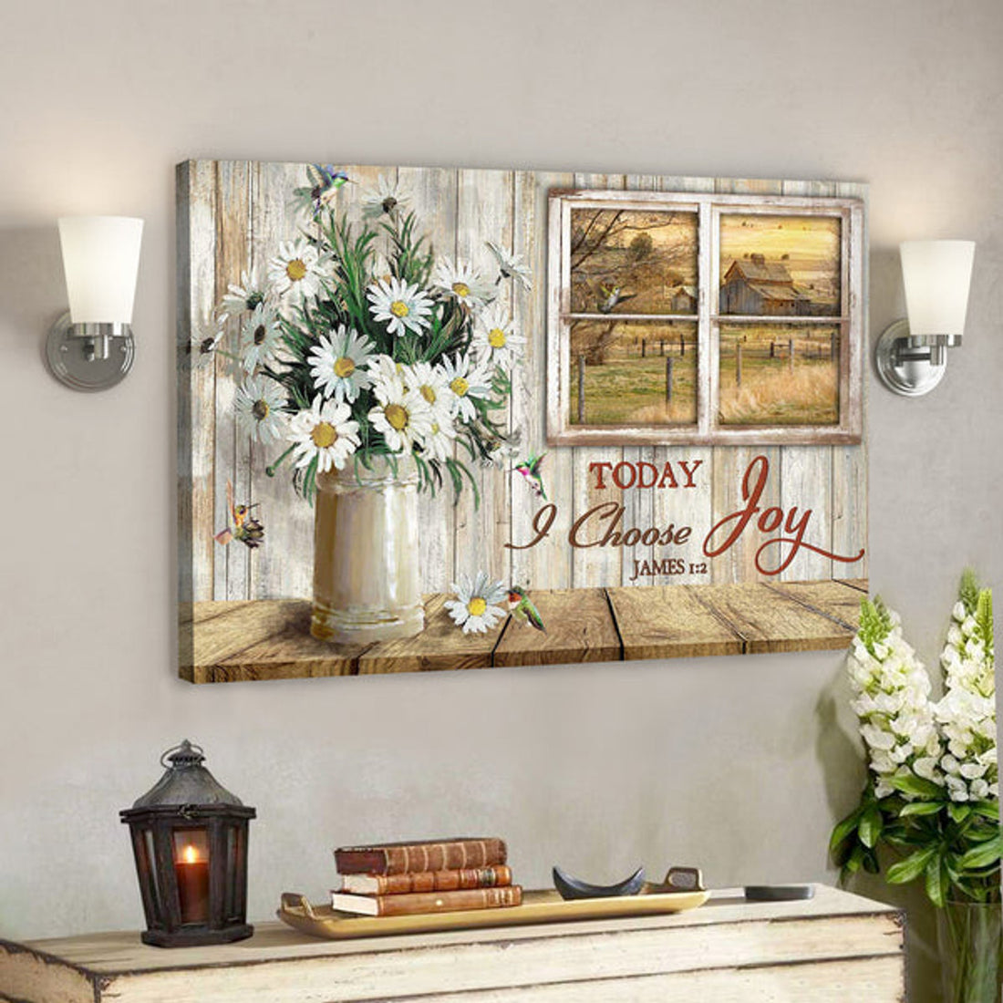 Bible Verse Canvas Prints - Daisy Vase Wall Art - Today I Choose Joy Canvas 