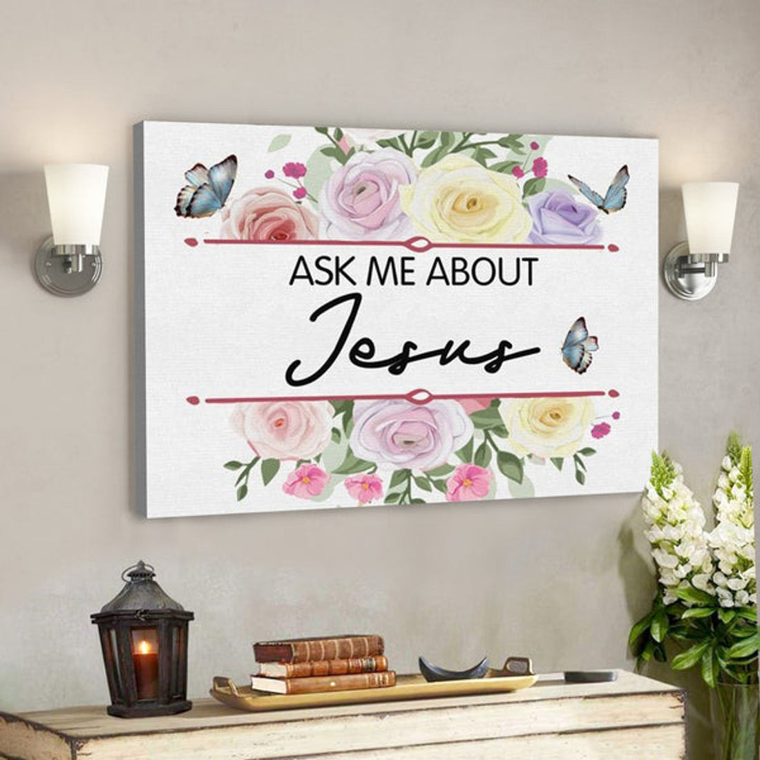 Bible Verse Canvas - Ask Me About Jesus Canvas Wall Art - Scripture Canvas Wall Art 