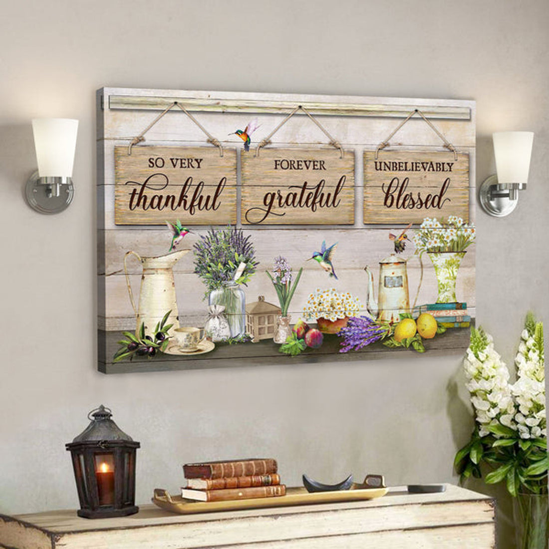 So Very Thankful Forever Grateful Unbelievably Blessed - Bible Verse Canvas - Scripture Canvas Wall Art 