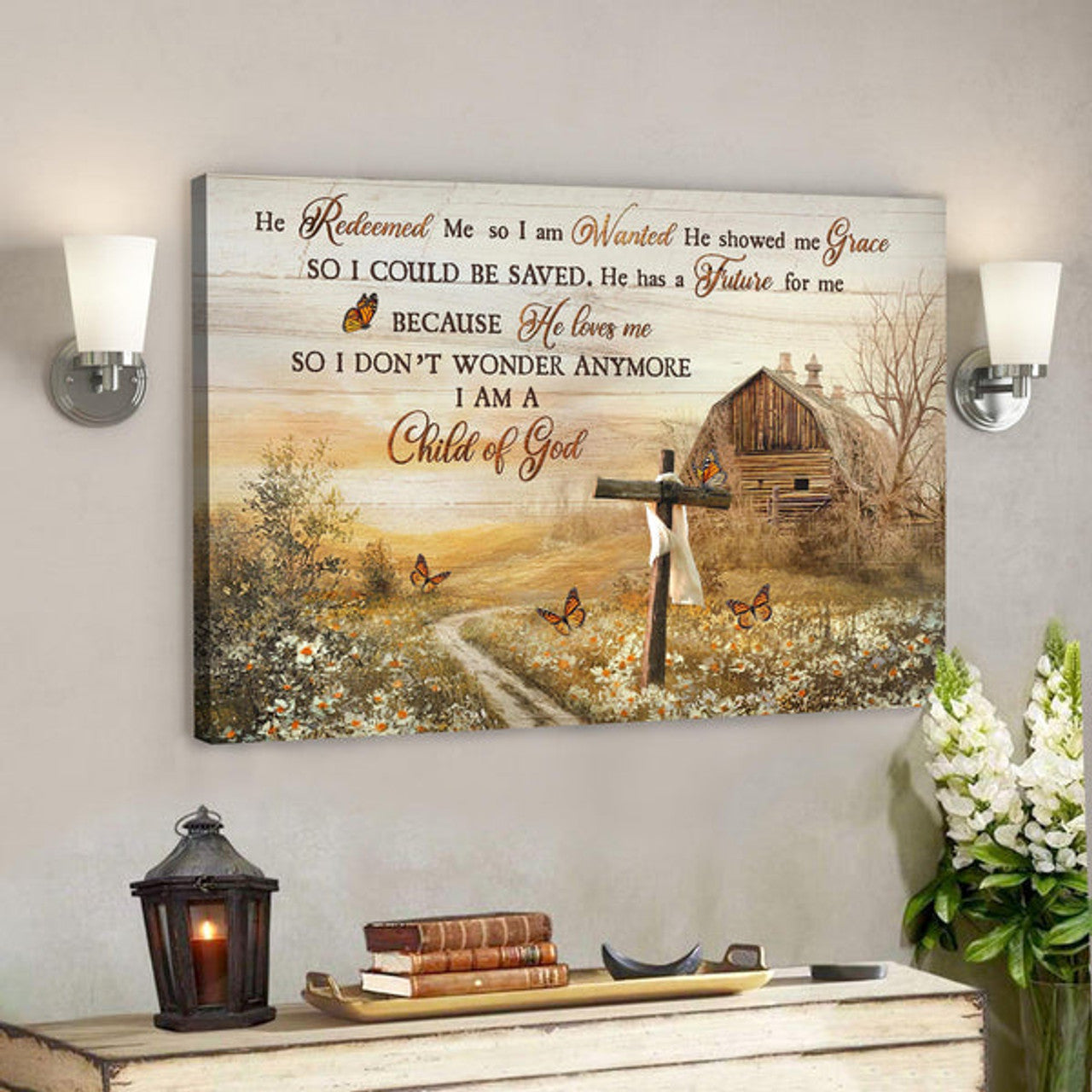 Bible Verse Canvas - Beautiful Farm Canvas - He Redeemed Me Canvas Wall Art 