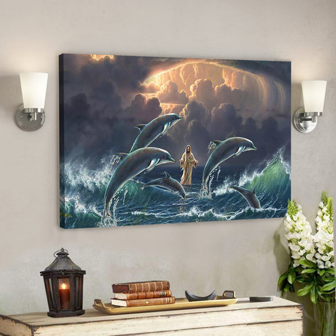 Bible Verse Canvas Prints - Jesus And Dolphins - Scripture Canvas Wall Art 