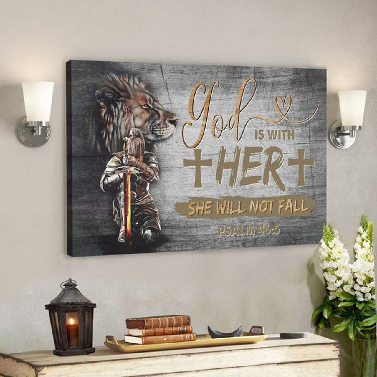 God Canvas Prints - Jesus Canvas Art - Warrior Of Christ God Is With Her She Will Not Fall Psalm 465 Wall Art Canvas 