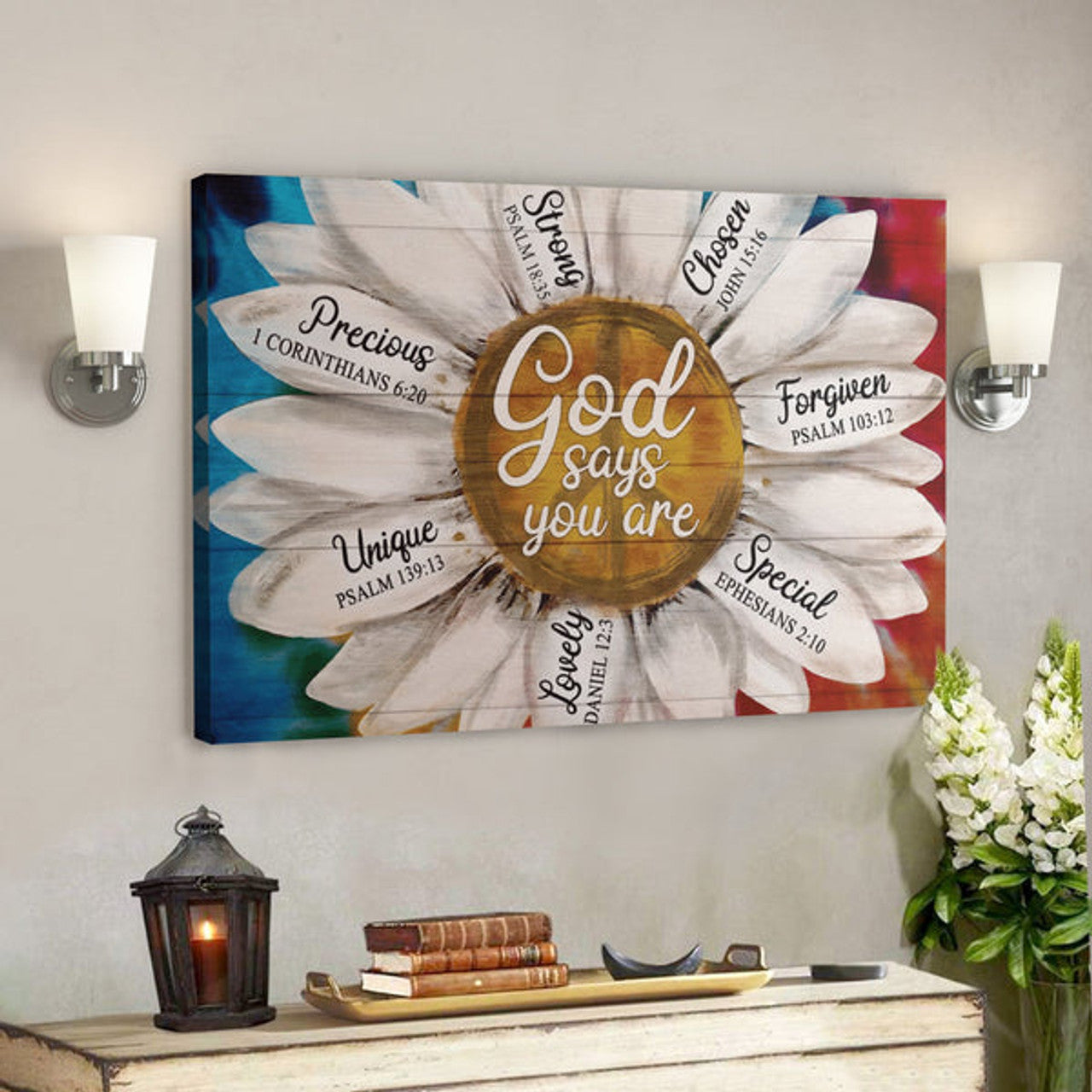 Bible Verse Wall Art Canvas - Colorful Daisy - God Says You Are Canvas 